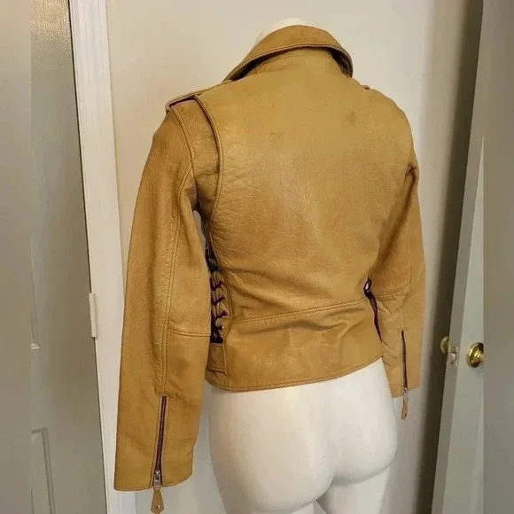 ALLSAINTS (RARE) Sarana Lace Up Moto Zip BuckleBrown Biker Leather Jacket(4) - Picture 5 of 14